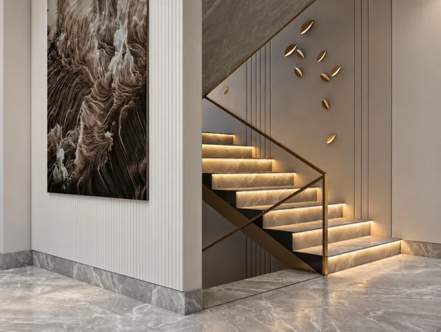 تصور تصميمي: ممرات وسلالم وتفاصيل حوائط